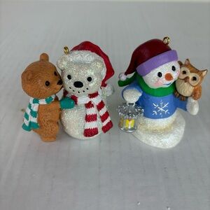 Hallmark (2)Snowbuddies Series ornaments w/Owl & Bear-w/o box
